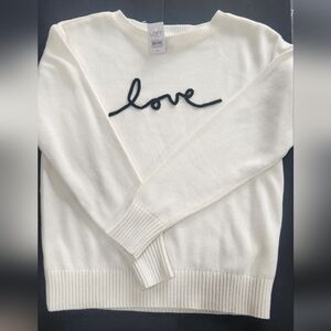 LOFT Cream Crewneck Sweater with Black "love" Embroidery Size xs